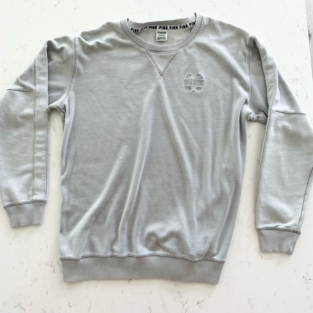 Victoria Secrets Pink Velour and Cotton Pullover Logo Sweatshirt